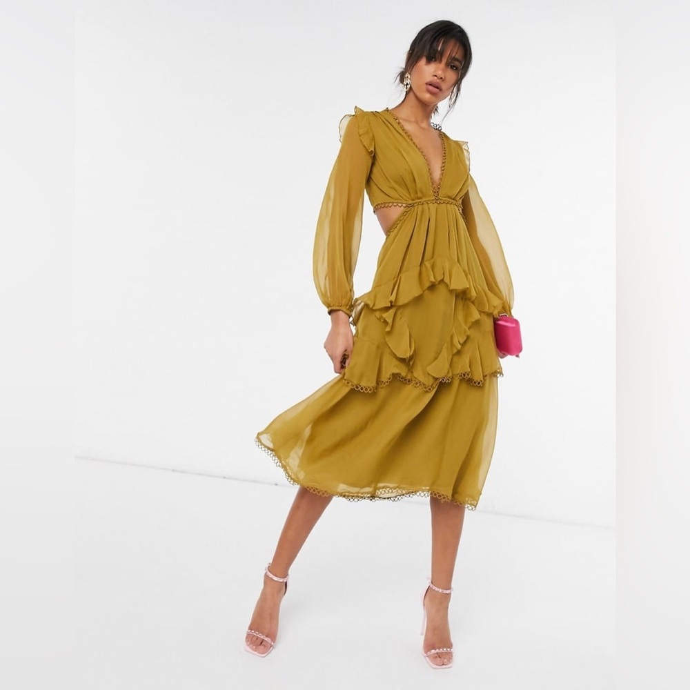 ASOS Design Long Sleeve Midi Dress with Cutouts